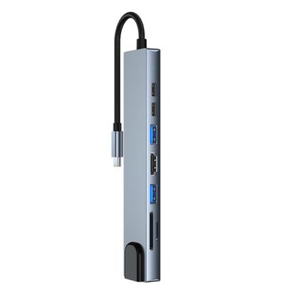 China Type-c USB3.1 to USB3.0 HUB + to HTV +RJ45 100Mbps + drive Hot selling type c docking station 3A-5A 8 in 1 usb c docking station for sale