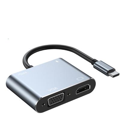 China USB3.1 Type-C to USB3.0 HUB + USB-C PD Charging + HTV 4K 30Hz + VGA manufacturers supply aluminum-magnesium alloy 4 in 1 htv VGA expansion for sale