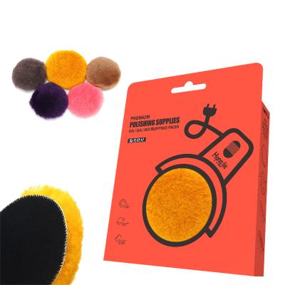 China High Efficiency Hongjie Colored Wool Disc Car Wool Disc Pads Factory Lambswool Polish Pad Polish Pure Australian Hard Cut for sale