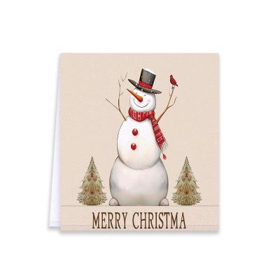 China Sustainable Christmas Customizable Microfiber Absorbent Dish Towel Snowman Snowflake Printed Kitchen Reusable Dish Cloth for sale