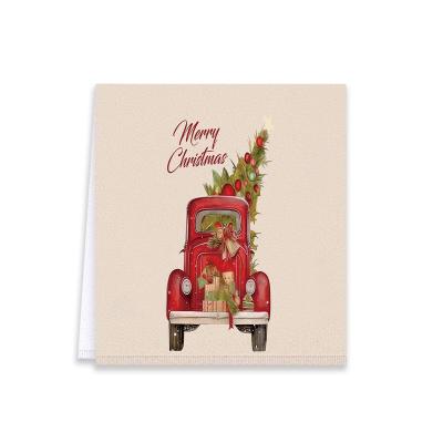 China Sustainable Christmas Microfiber Absorbent Swedish Dish Towel Red Truck Christmas Tree Kitchen Reusable Dish Cloth for sale