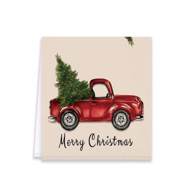 China Sustainable Christmas Green Christmas Tree Red Truck Kitchen Reusable Dish Cloth Microfiber Swedish Dish Towel for sale