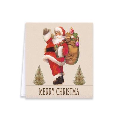 China Sustainable Christmas White Bearded Santa Gift Printed Kitchen Reusable Dish Cloth Microfiber Swedish Dish Towel for sale