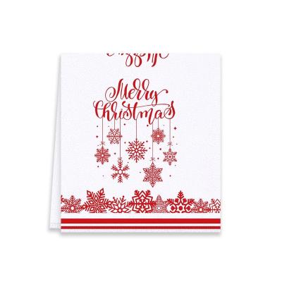 China Sustainable Christmas White Reusable Kitchen Dish Cloth Red Stripe Snowflake Print Microfiber Absorbent Swedish Dish Towel for sale