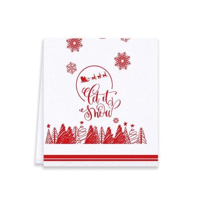 China Sustainable Christmas White Reusable Kitchen Dish Cloth Red Sleigh Snowflake Print Microfiber Absorbent Swedish Dish Towel for sale