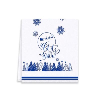 China Sustainable Christmas Blue Striped Snowflake Print Kitchen Dish Cloth Reusable Microfiber Absorbent Swedish Dish Towel for sale