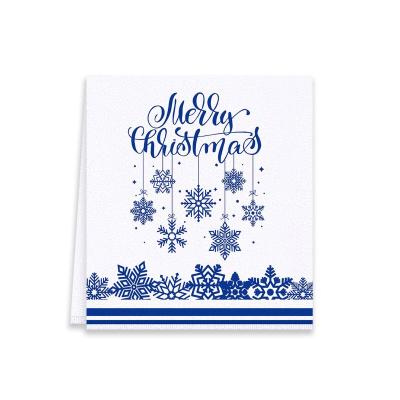 China Sustainable Christmas Blue Snowflake Printed Kitchen Dish Cloth Reusable Microfiber Absorbent Swedish Dish Towel for sale