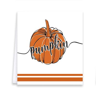 China Sustainable Fall Thanksgiving Pumpkin Print Reusable Kitchen Dish Towel Customizable Microfiber Absorbent Dish Cloth for sale