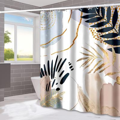 China Sustainable Hot selling designer shower curtains Nordic style leaf print polyester waterproof shower curtain for bathroom for sale