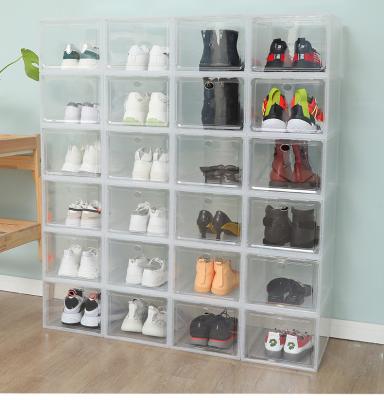 China Wholesale Viable Clear Plastic Sneaker Shoe Stackable Storage Boxes Drop Front Acrylic Drawer Type Magnetic Clear Shoe Box for sale