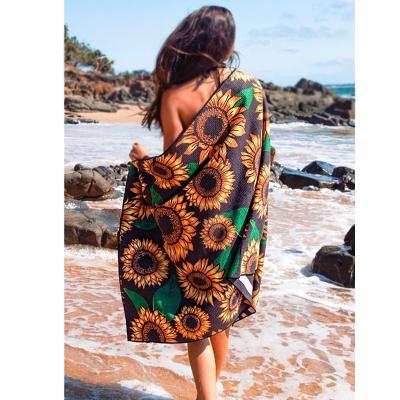 China 75*150cm Compressed Microfiber Printed Recycled Beach Towels Printed Beach Towel Waffle Beach Towels for sale