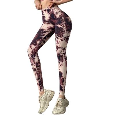 China Breathable Breathable Yoga Pants Stretch Jacquard Tie Dye Purple Fitness Tights Girls Ink Print Yoga Joggers Seamless Sexy Pants for sale