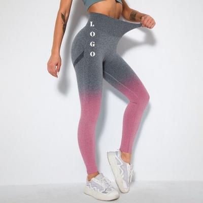 China Wholesale Breathable Fitness Clothing Gradient Color Yoga Pants And Mesh Seamless Ombre Leggings Women Pink Printing Hot Pattern for sale