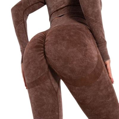 China Activewear Breathable Fitness Clothing Womens Acid Brown Fashion Leggings Side Ribbed Striped Gym Latest High Waist for sale