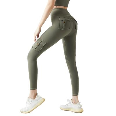 China Womens Yoga Cross Waist Leggings Breathable High Waisted Workout Butt Lifting Compression Crack! crack! ! slot ! cut shape with cargo pocket cuffs for sale