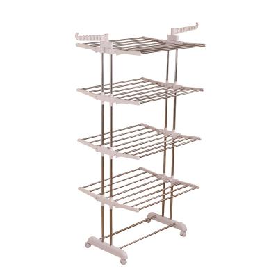 China Portable Mobile Clothes Hanger 4 Tier Bathroom Hot Dryer Horse Folding Clothes Airer Drying Rack for sale