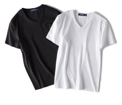 China Good Quality 100% Cotton Mercerized V-Neck Male Short Sleeves T-Shirts Anti-Shrink Masks Printing Logo for sale