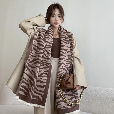 China Soft Smooth Feeling 2022 Winter Women's Customized Zebra Pattern Fashion Warm Windproof Scarf Women's Versatile Thickened Scarf Shawl for sale