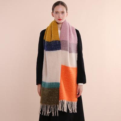 China Soft Smooth Feeling Colorful Large Size Long Section Imitated Cashmere Scarf Female Winter Thickening Warm Spelling Colorful Scarf Gift Scarf for sale