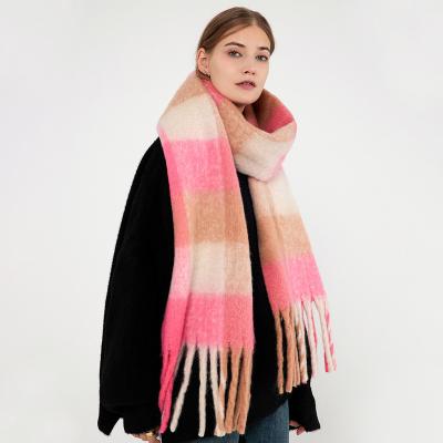 China Soft Smooth Feeling New Winter Warm Plaid Tassel Rainbow Scarf Imitation Cashmere Warm Long Scarf Shawl For Women for sale