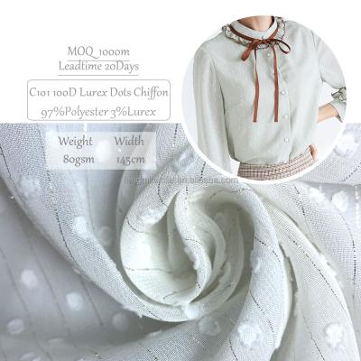 China Viable Shirts Polyester Lurex 100D Dot Material White Chiffon With Silver Stripe Lurex Fabric for sale