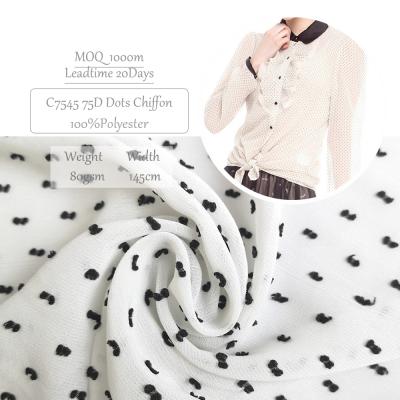 China Viable Soft White Chiffon Dot Tulle Fabric Black Floral For Dress Shirt for sale