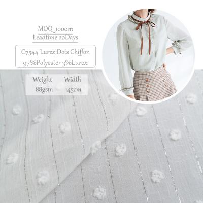 China 97% Polyester 3% Lurex Stitch Super Soft White Chiffon Long Lasting With Silver Stripe Lurex Trimming Fabric for sale