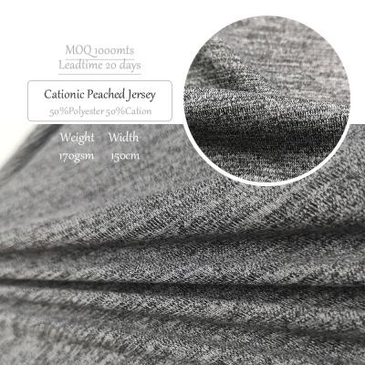 China Stretch Chinese Factory Free Sample Knitted Cation Yarn Dyed Polyester Peached Jersey Fabric For Sportswear for sale