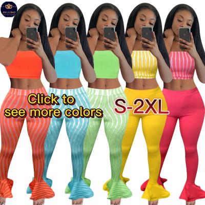 China 2022 Hot Selling Breathable Seamless Leggings Sets Women High Waist Crop Top Legging Set Printed Striped Rocket Cargo Pants for sale