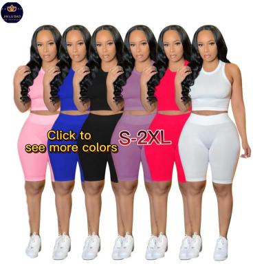 China 2022 New Arrival Summer Crop Top Breathable 2 Piece Women Short Set Running Clothing Shorts Sets For Women Vest Two Top Ribbed 2 Piece Set for sale