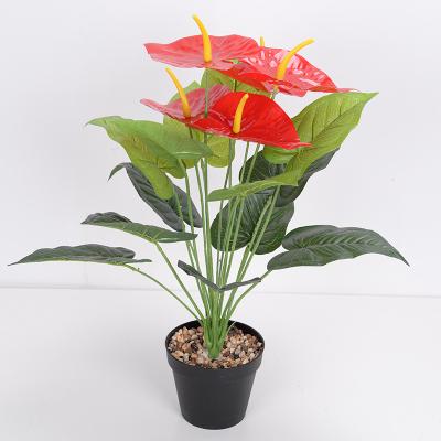 China Eco-friendly Wholesale Artificial Artificial Plants Potted Anthurium Flowers For Home Decoration for sale