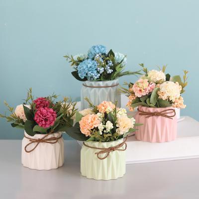 China Durable Wholesale Artificial Plant Potted Hydrangea Fake Flower Pot Artificial Flowers For Valentines Day 2022 for sale