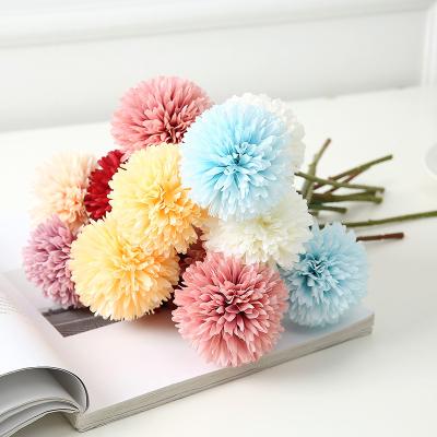 China Wholesale Three Simulation Chrysanthemum Flower Ball Porcelain Globe Headed Chrysanthemum Tops For Home Decor Luxury for sale