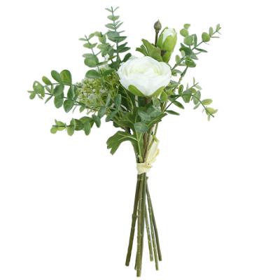 China Touch Natural Home Decoration Artificial Eucalyptus Leaves Gypsophila Bouquet Artificial Flower Wedding Flower for sale