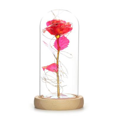 China Amazon Hot Selling Eco-friendly Artificial Rose In Glass High Quality Artificial Flower For Wedding Supplies With LED Lights for sale