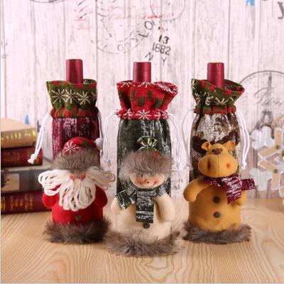 China Factory Wholesale Eco-friendly Artificial Leather Christmas Wine Bottle Cover Decorations With Santa Doll For Christmas Decor for sale