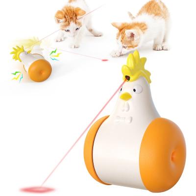 China Sustainable Rechargeable Tumble Chicken Train Toys Laser Cat Pet Catch Interactive Cat Toy With Electric Sound for sale