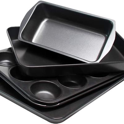 China Viable Professional Baking Black Main Gifts Pan 5 Piece Nonstick Housewarming and Wedding Baking Sets for sale