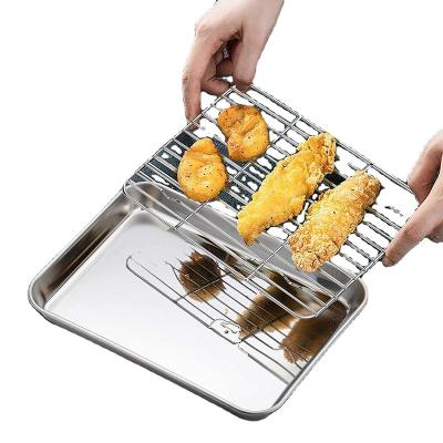 China Workable Stainless Steel 6 Sheet Pan Set Baking Pan Tray Baking Sheet with Stand Set and Silicone Mat for sale