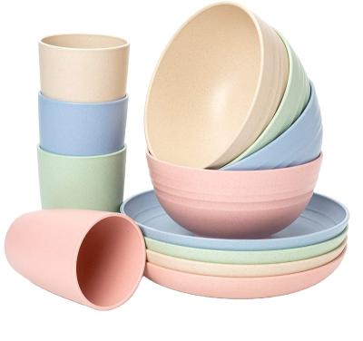 China Unbreakable Reusable Lightweight Stocked Eco Friendly & BPA Free Sets for 4 Wheat Straw Plastic Dinnerware for sale