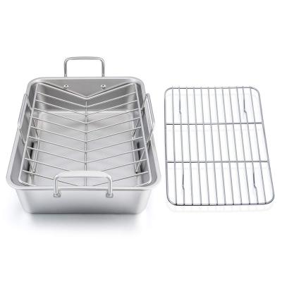 China Hot Selling Viable 15.2 Inch Stainless Steel Turkey Roasting Pan, Rotisserie with Rack Include Lasagna Deep Pan for sale