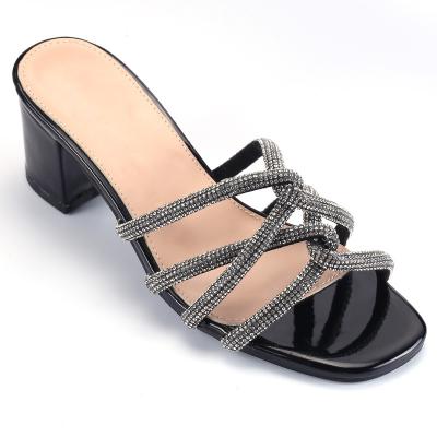 China Fashion Trend Women Heels For Ladies Heeled Slippers Sandals Cross Diamond Open Toe Design for sale