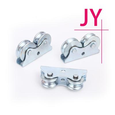 China Metal Industrial Double Wheels Heavy Duty Door Bottom Caster Wheel Roller Pulley Sliding Gate Barrier Support With Groove for sale