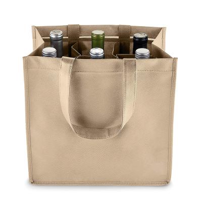 China Customize Factory Wholesale Cheap Price Reusable Wine Tote Carrier Bags 6 Bottle Carrier With Divider Duty Non Woven Eco-Friendly Wine Bag for sale