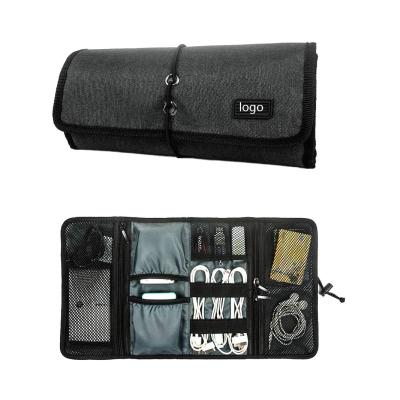 China Viable Wholesale Multifunction Roll Travel Organizer Bag Carrying Digital Devices USB Data Cables Makeup Brush Storage Bag for sale