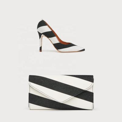 China Ankle Toe Stripe Fabric Pointed High Heel Pumps Ladies Shoes Matching Bags And Shoes for sale