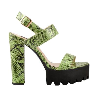 China Fashion Trend Platform Chunky Heel Ankle Strap Green Snake Printing High Heel Woman Sandals for sale