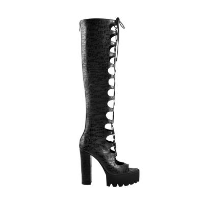 China Lightweight Platform Front Lace-Up Cut Out Sandals Over The Knee Boots for sale