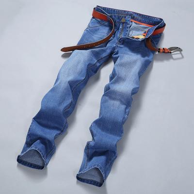 China Custom styled men's breathable jeans are used and connected by Euro-American denim trend blue straight tube of pile loose for sale