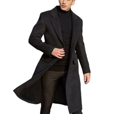 China New QUICK DRY Autumn British Men's Long Ditch Black Woolen Overcoat Men's Slim Winter Trim Coat for sale